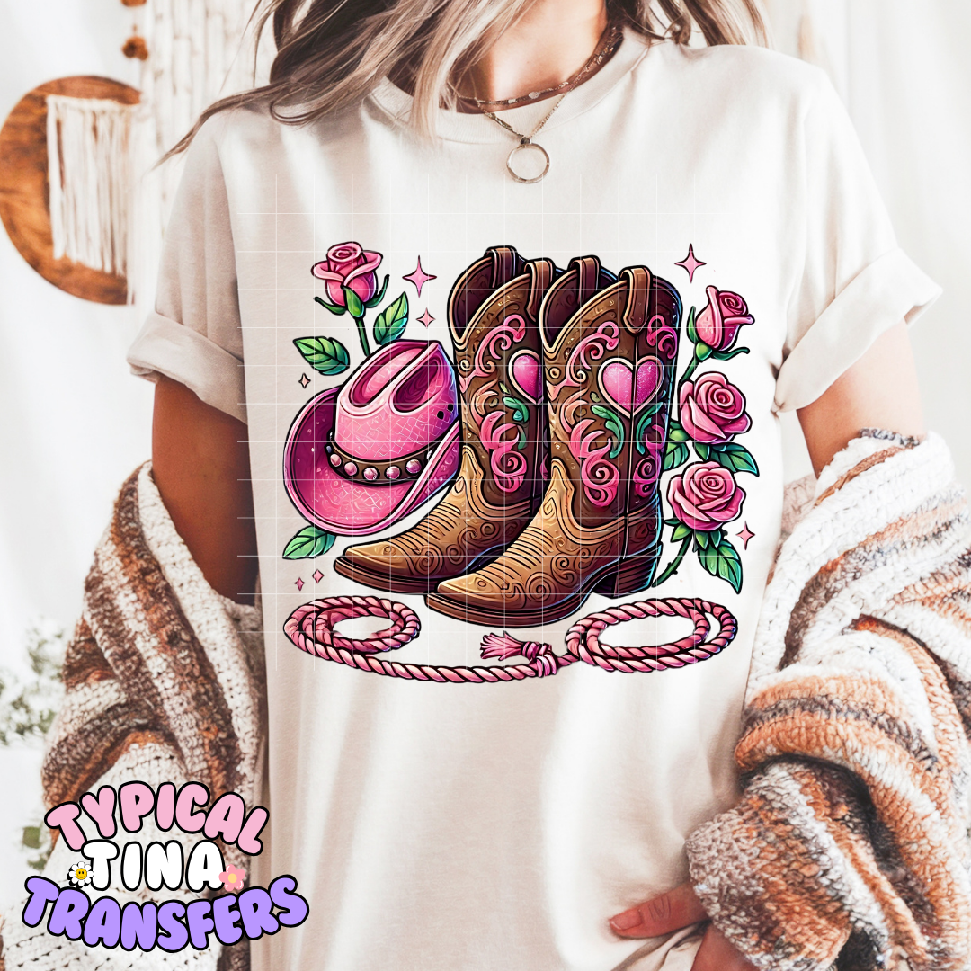 BOots pink cowboy hat | DTF Screen Print | POD
