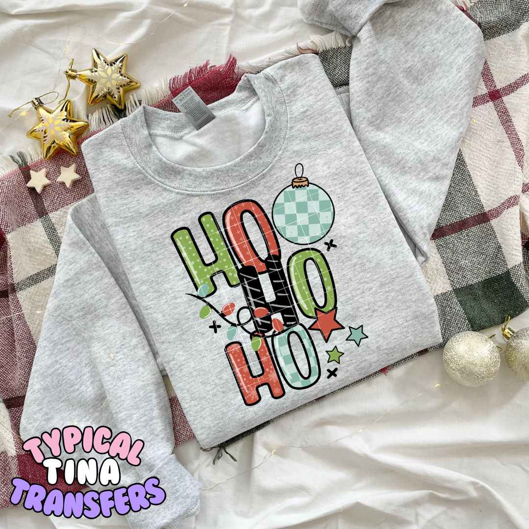 Ho Ho Ho red and green check pattern | DTF Transfer | POD