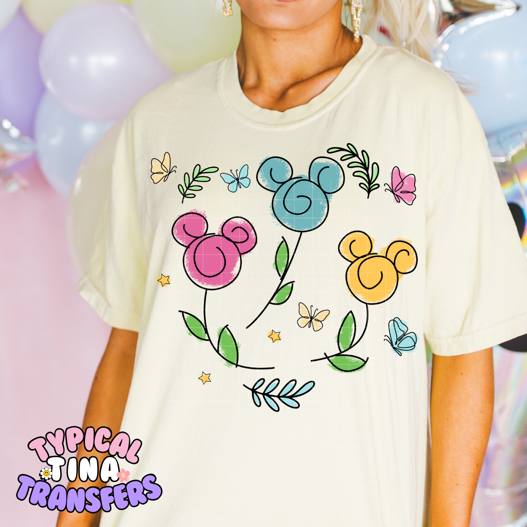 Floral Mouse Flowers | DTF Screen Print | POD