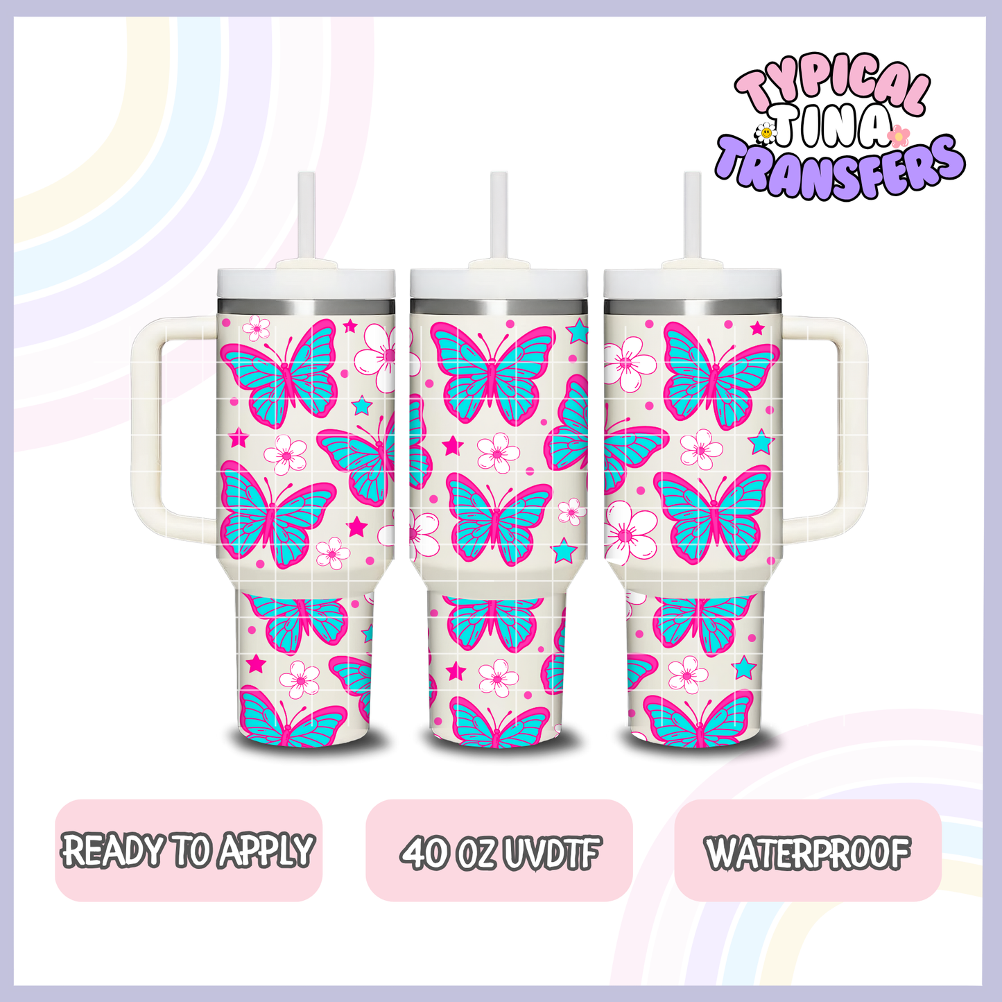 Blue Butterflies | 40oz UVDTF Wrap | POD