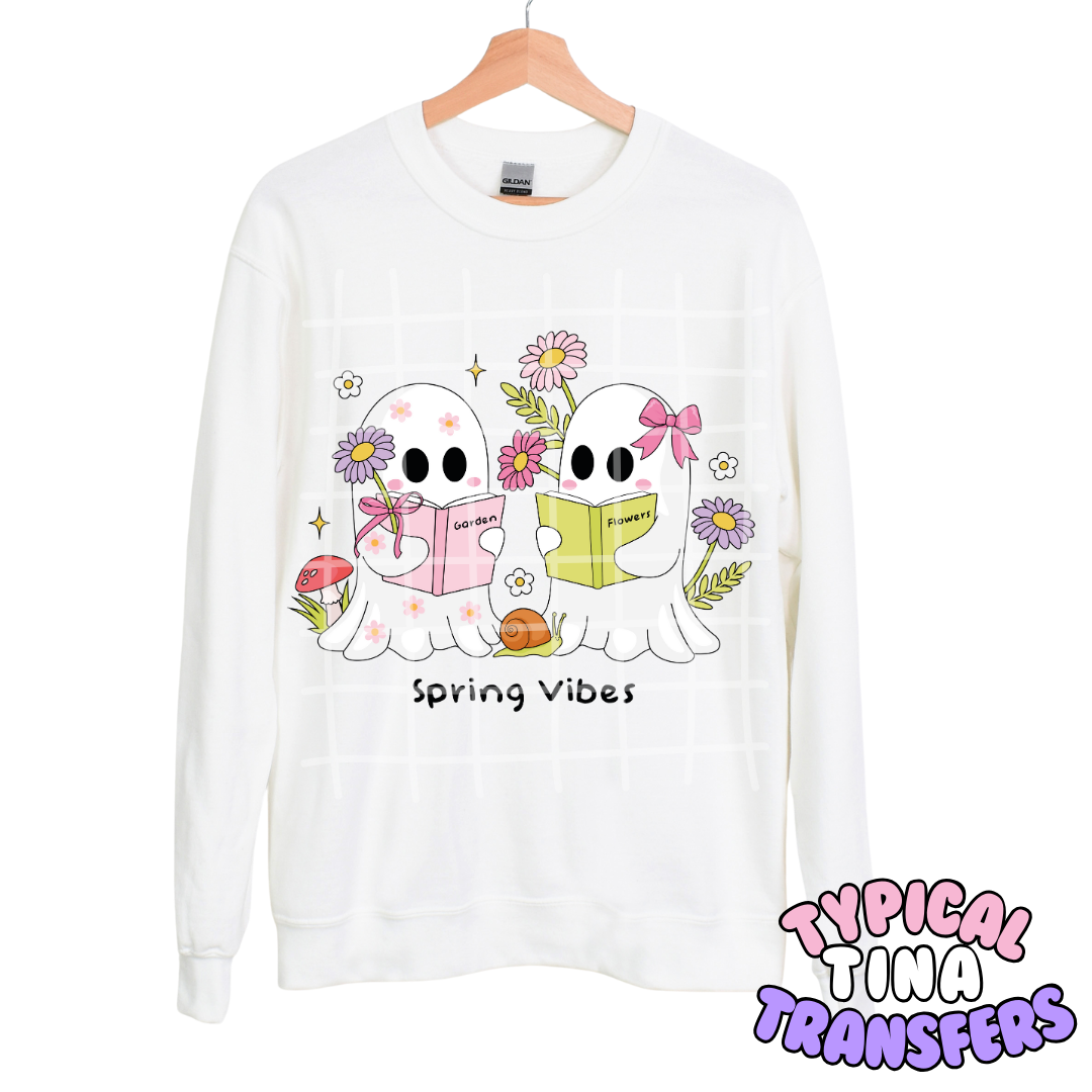 Spring vibes ghosts reading | DTF Transfers | POD