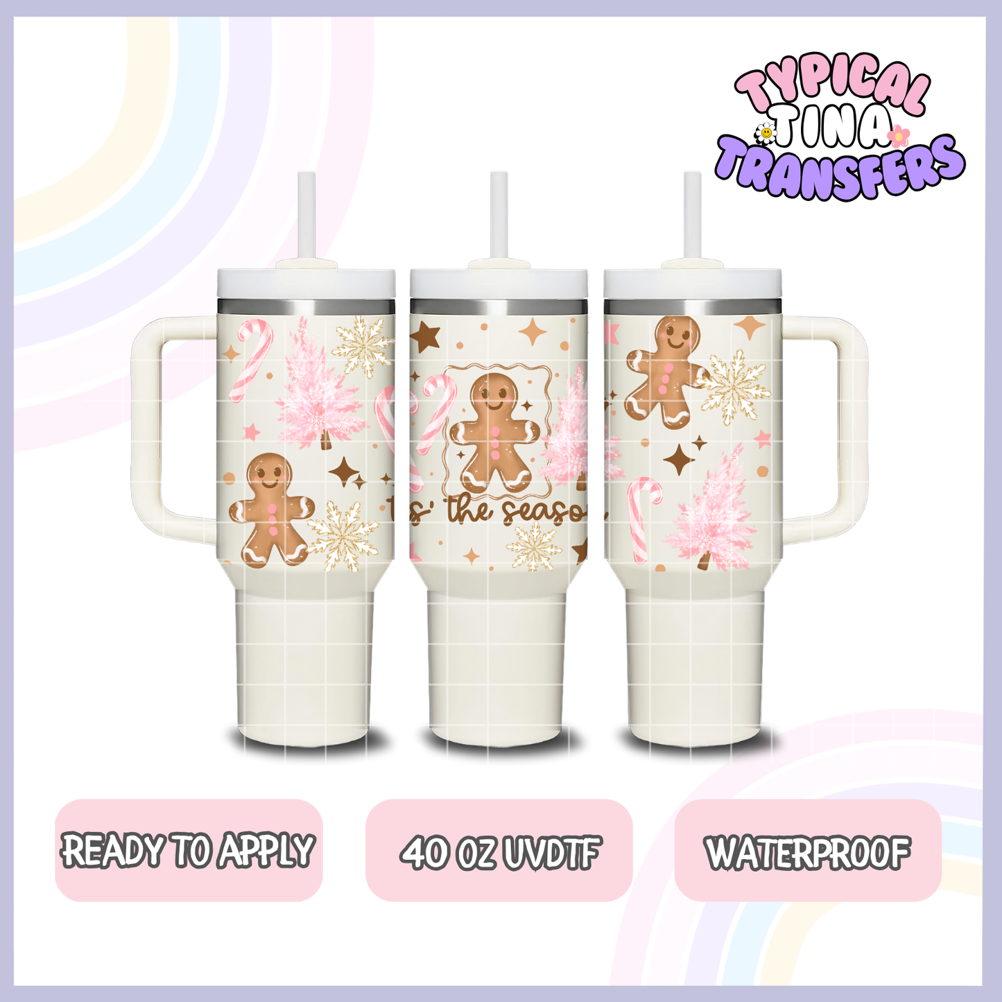 Tis the Season GingerBread and pink trees | 40oz UVDTF Wrap | POD