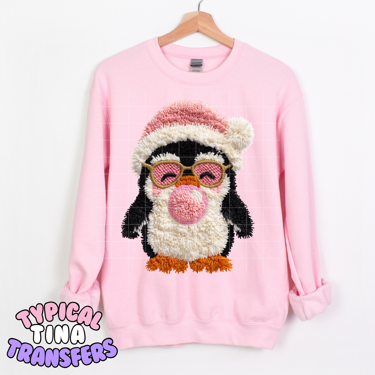 Faux Rug Style - Cute Penguin with pink santa hat | DTF Transfer | POD