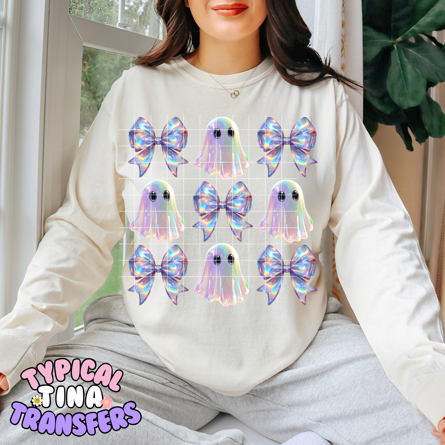 Iridescent ghost and bows | DTF Transfer | POD