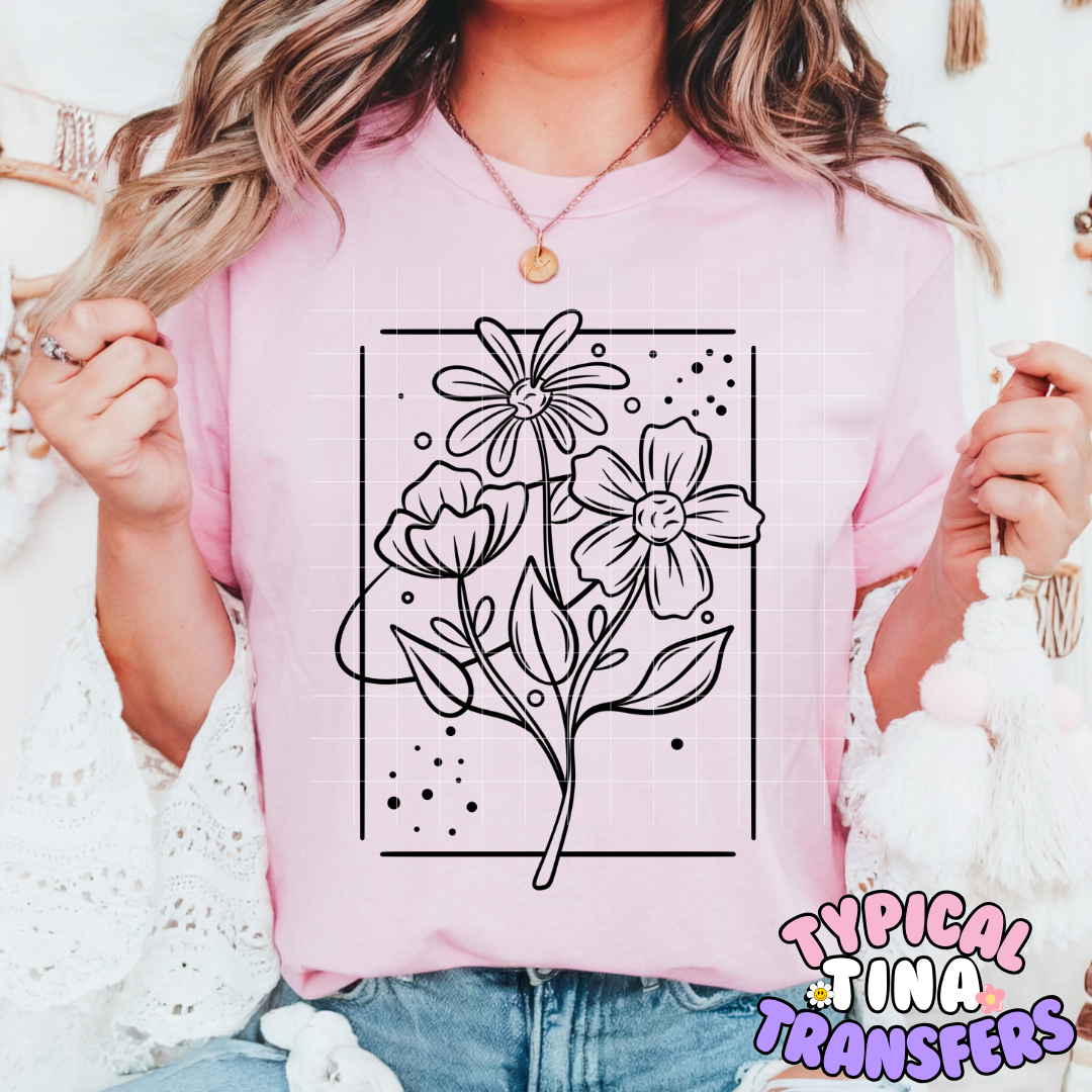 Floral black outline | DTF Screen Print | POD