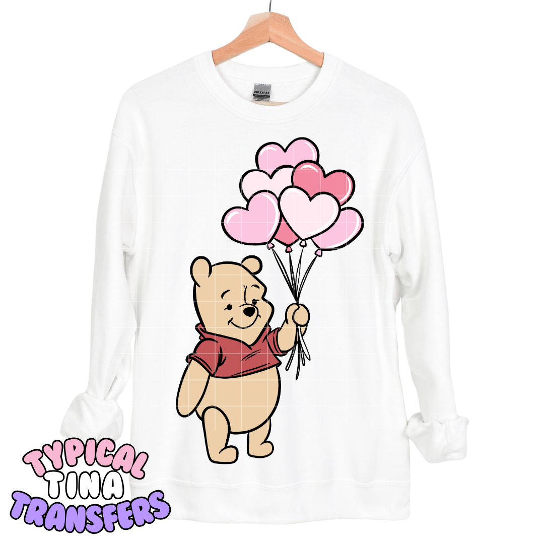 P Bear with heart balloons | DTF Transfers | POD