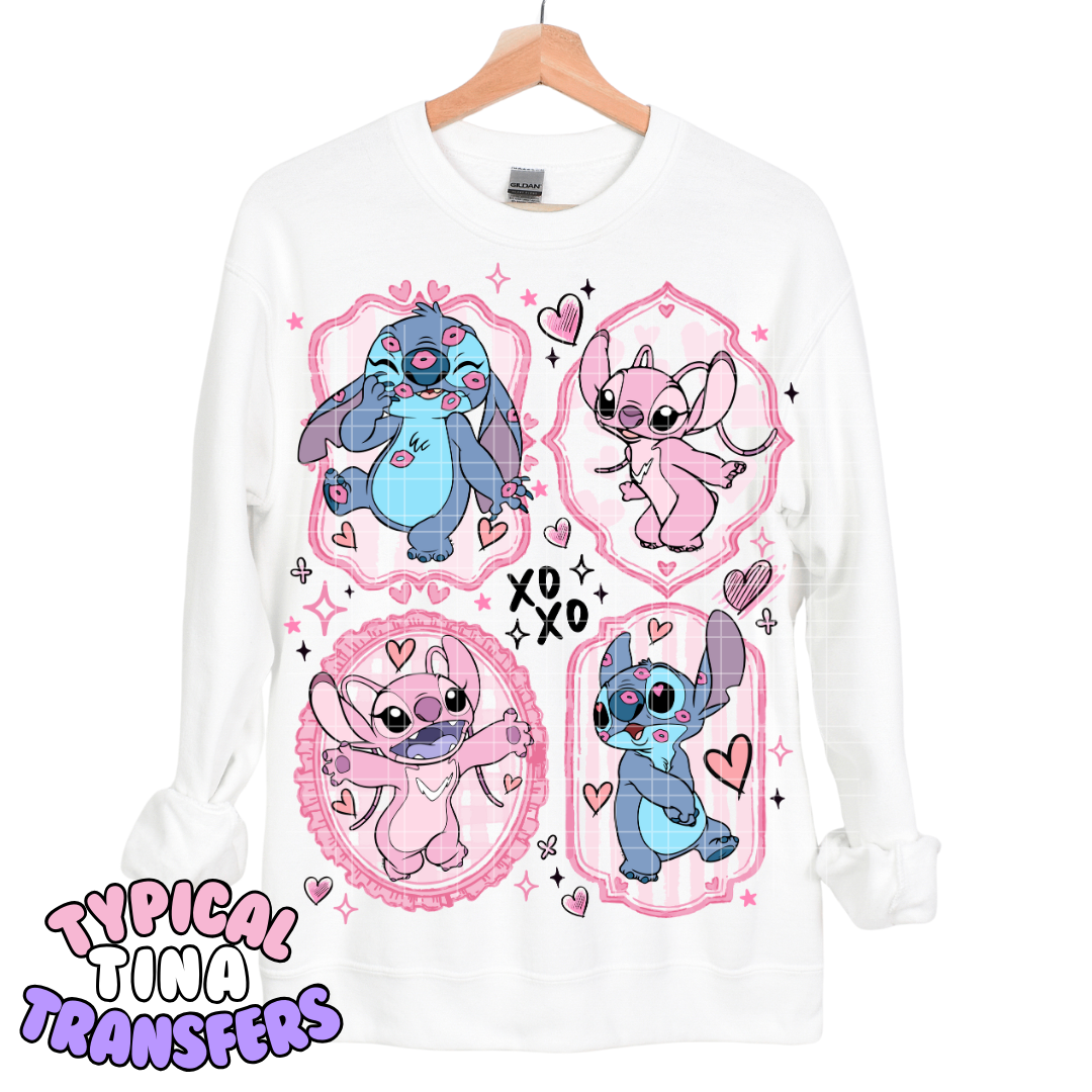 Blue and pink Alien xoxo frames | DTF Transfers | POD