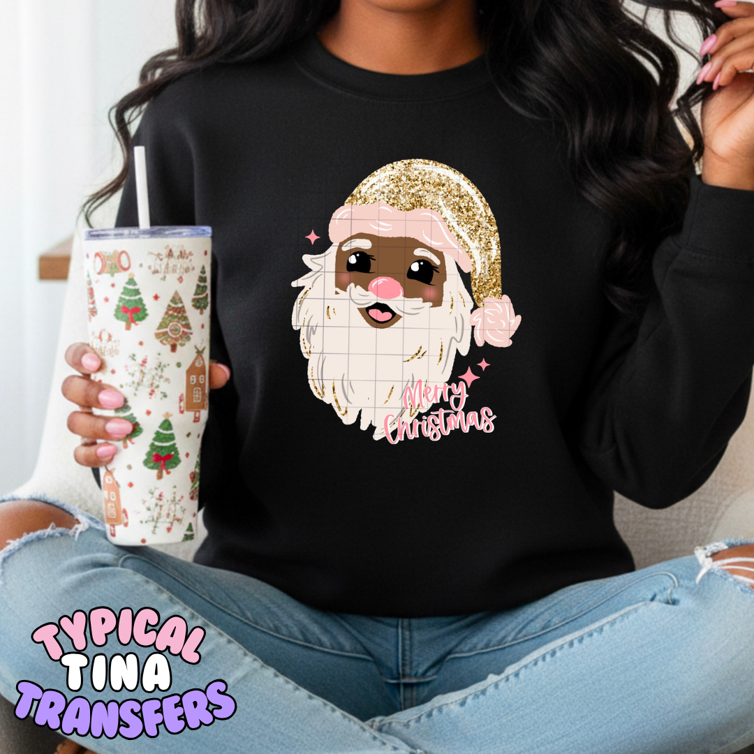 Merry Santa Glitter Hat | DTF Transfer | POD