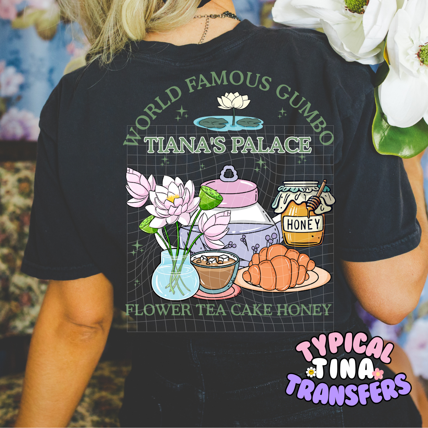 Flower tea cake and Honey | DTF Screen Print | POD