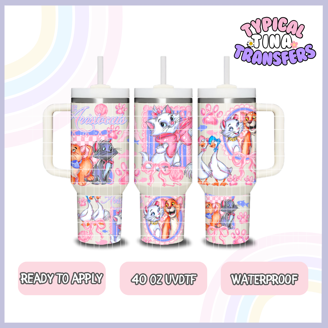 Marie & Cats in Pink | 40oz UVDTF Wrap | POD