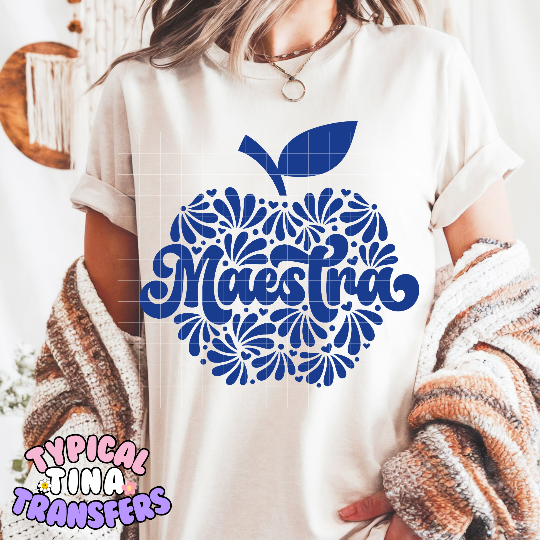 Maestra Apple (Blue) | DTF Screen Print | POD