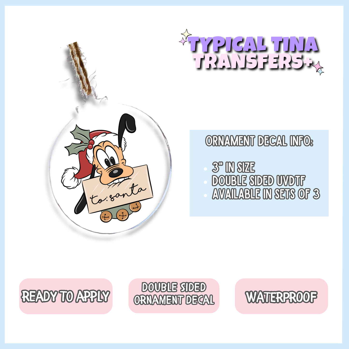 Pup to santa | 3" Xmas Ornament | POD