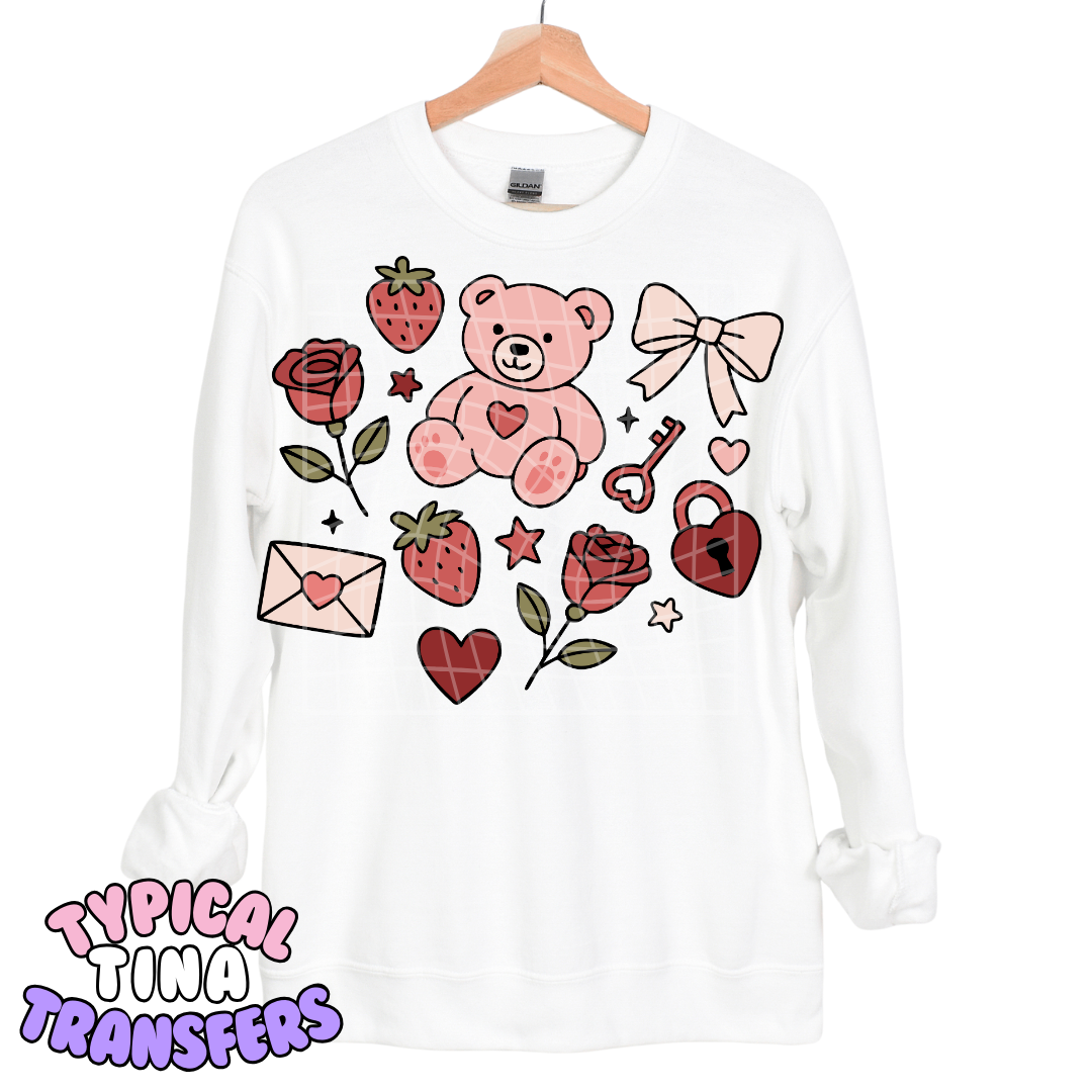 Valentine's Day Teddy and roses | DTF Transfers | POD