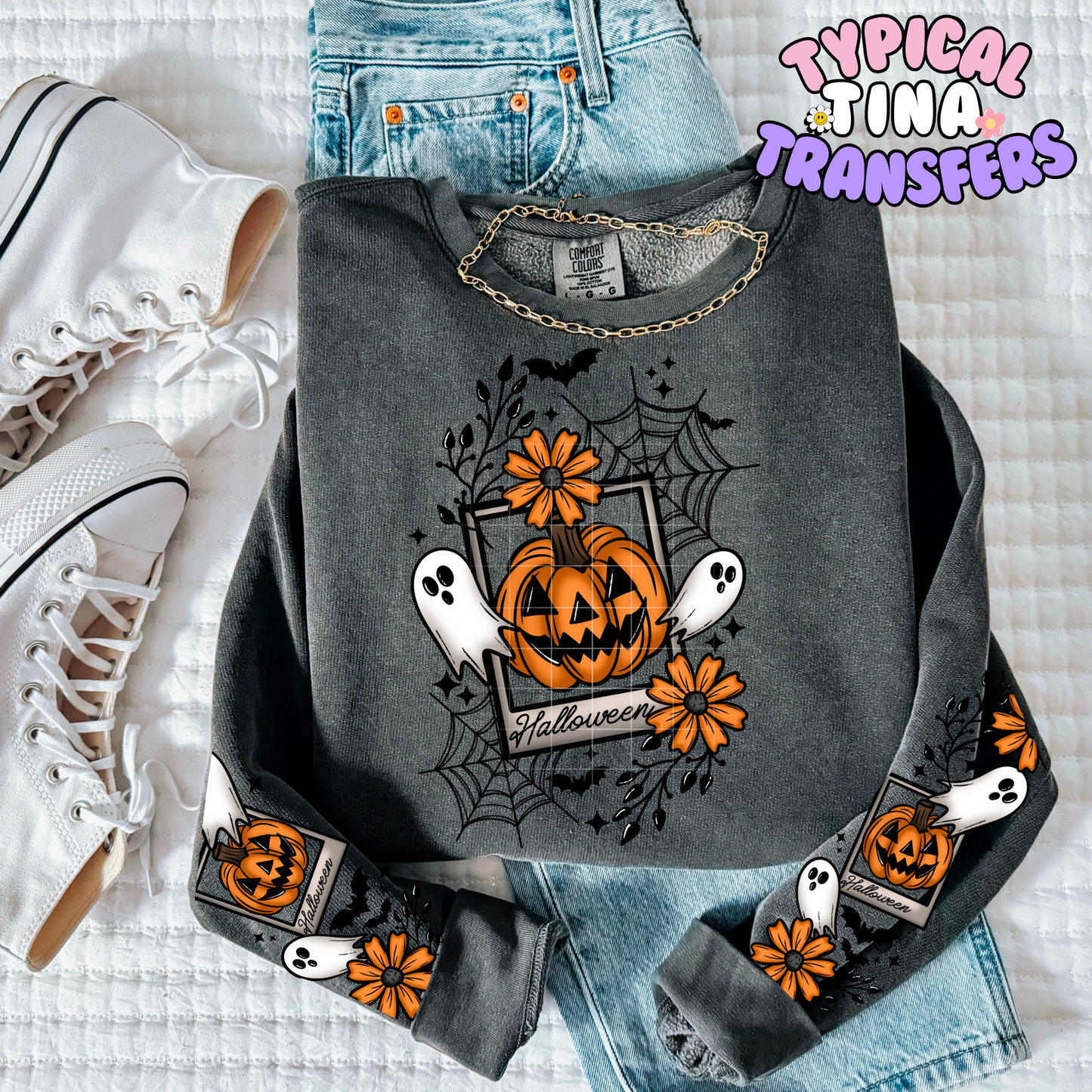 Simple outline pumpkin and ghost | DTF Transfer | POD