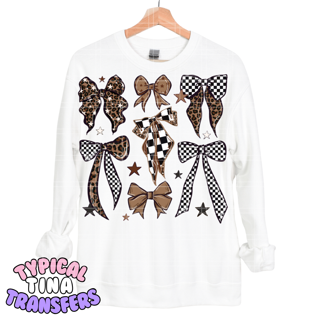 Checkered bows (brown) | DTF Transfers | POD