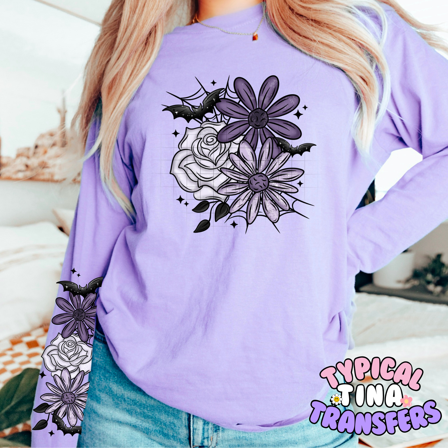 purple florals and bats | DTF Transfer | POD