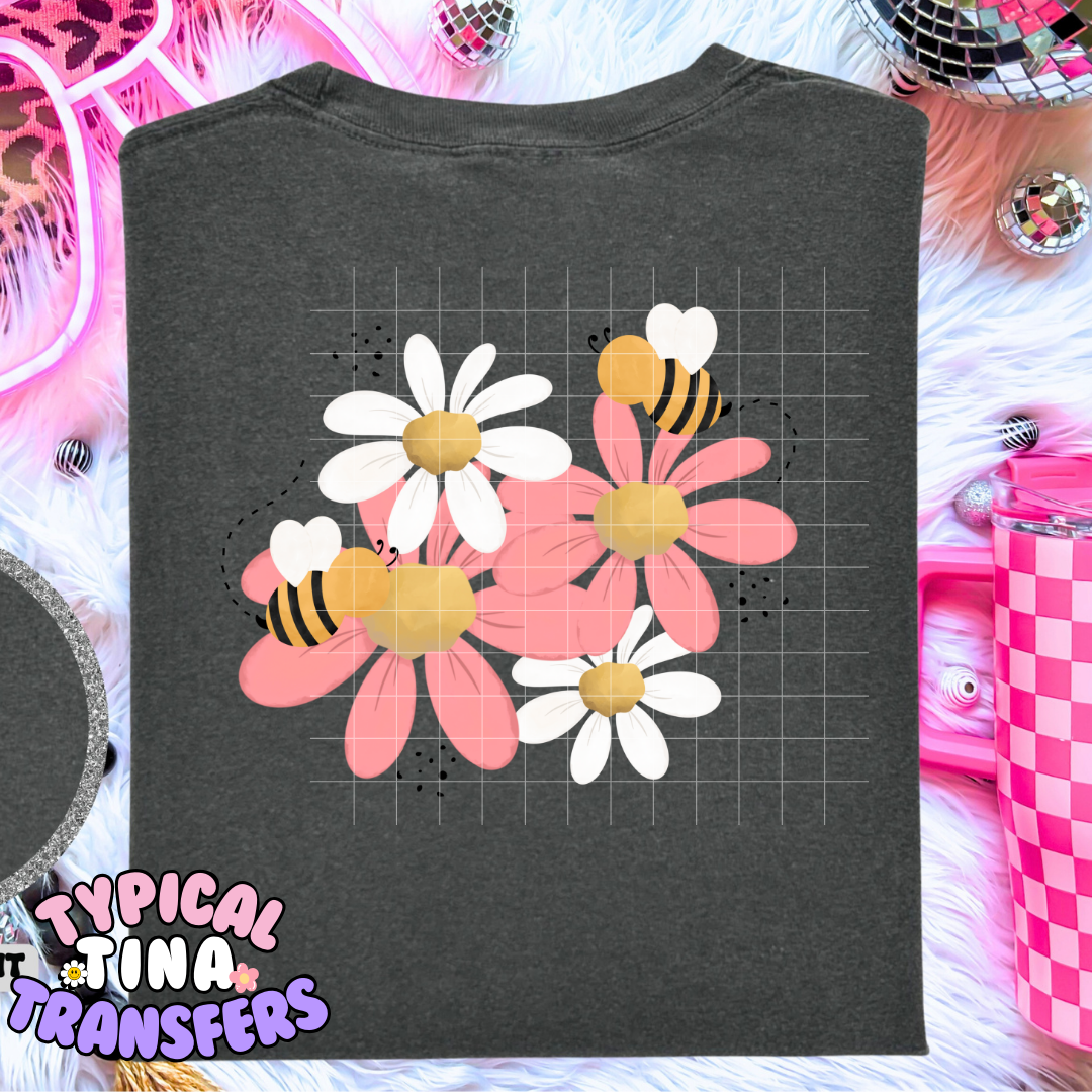 Spring Florals (pink and white) | DTF Screen Print | POD