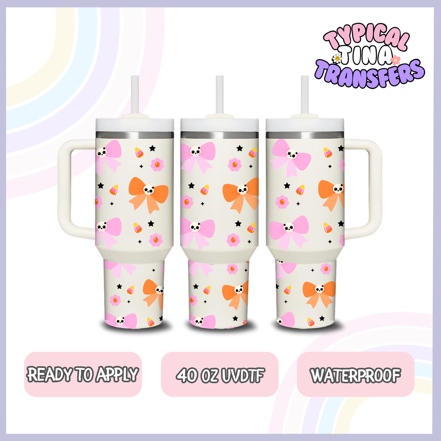 Girly Halloween Skull Bows | 40oz UVDTF Wrap | POD