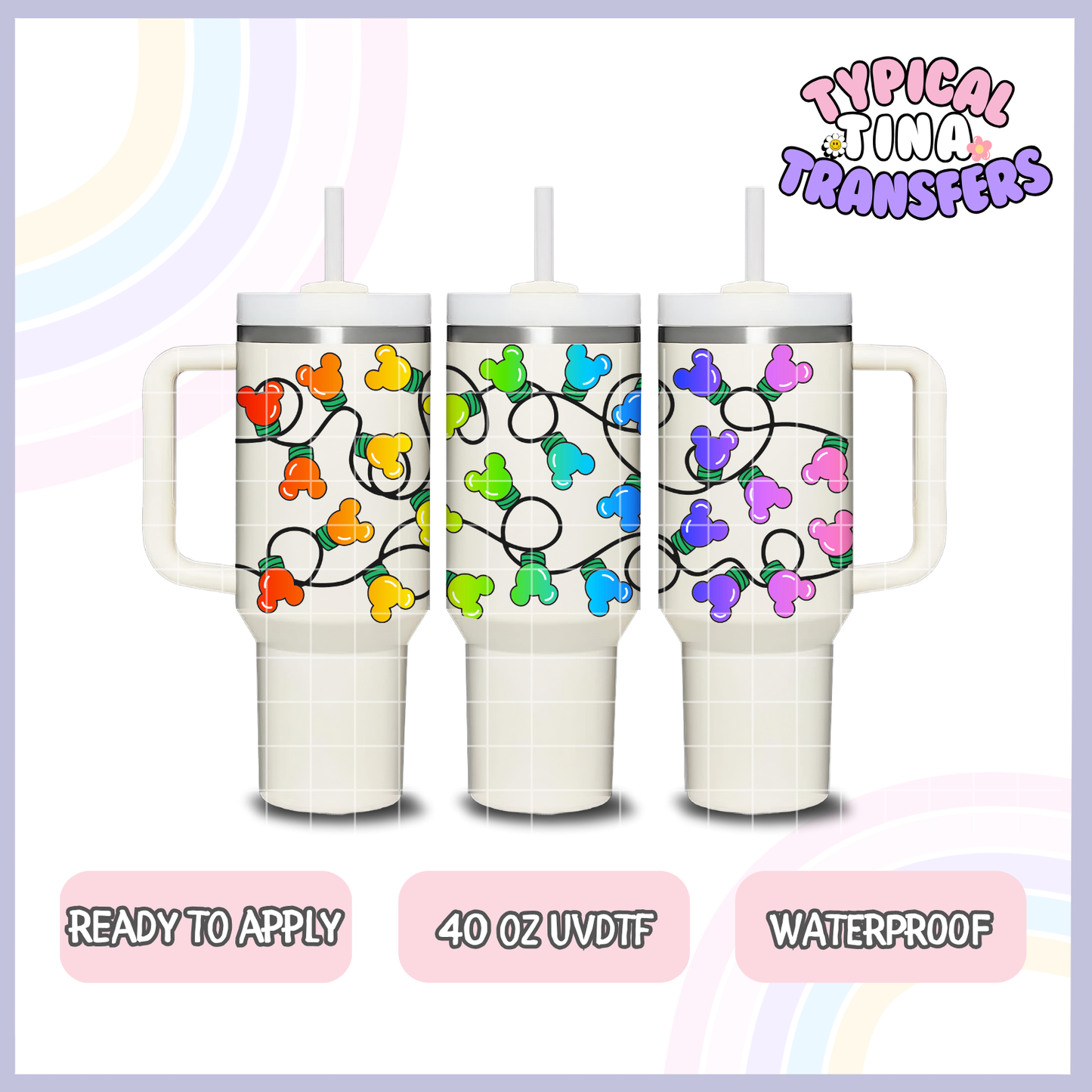 Magical Mouse Holiday Lights Ombre | 40oz UVDTF Wrap | POD