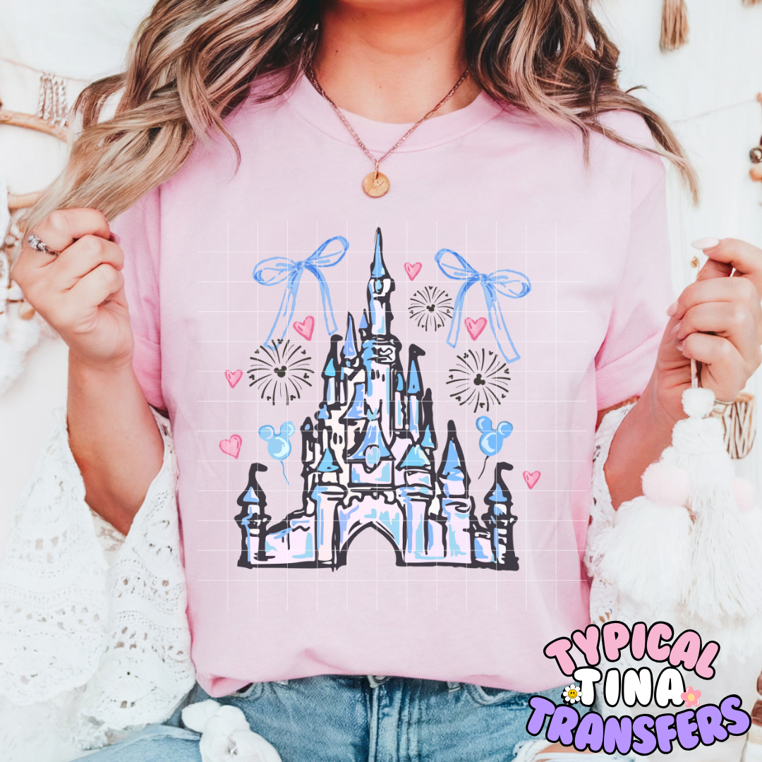 Blue Castle with Bows | DTF Screen Print | POD