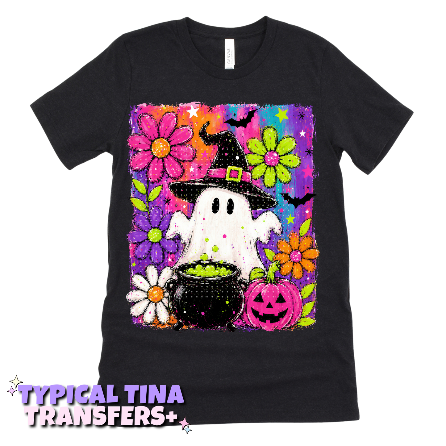 Colorful flower Ghost with cauldron | DTF Transfers | POD