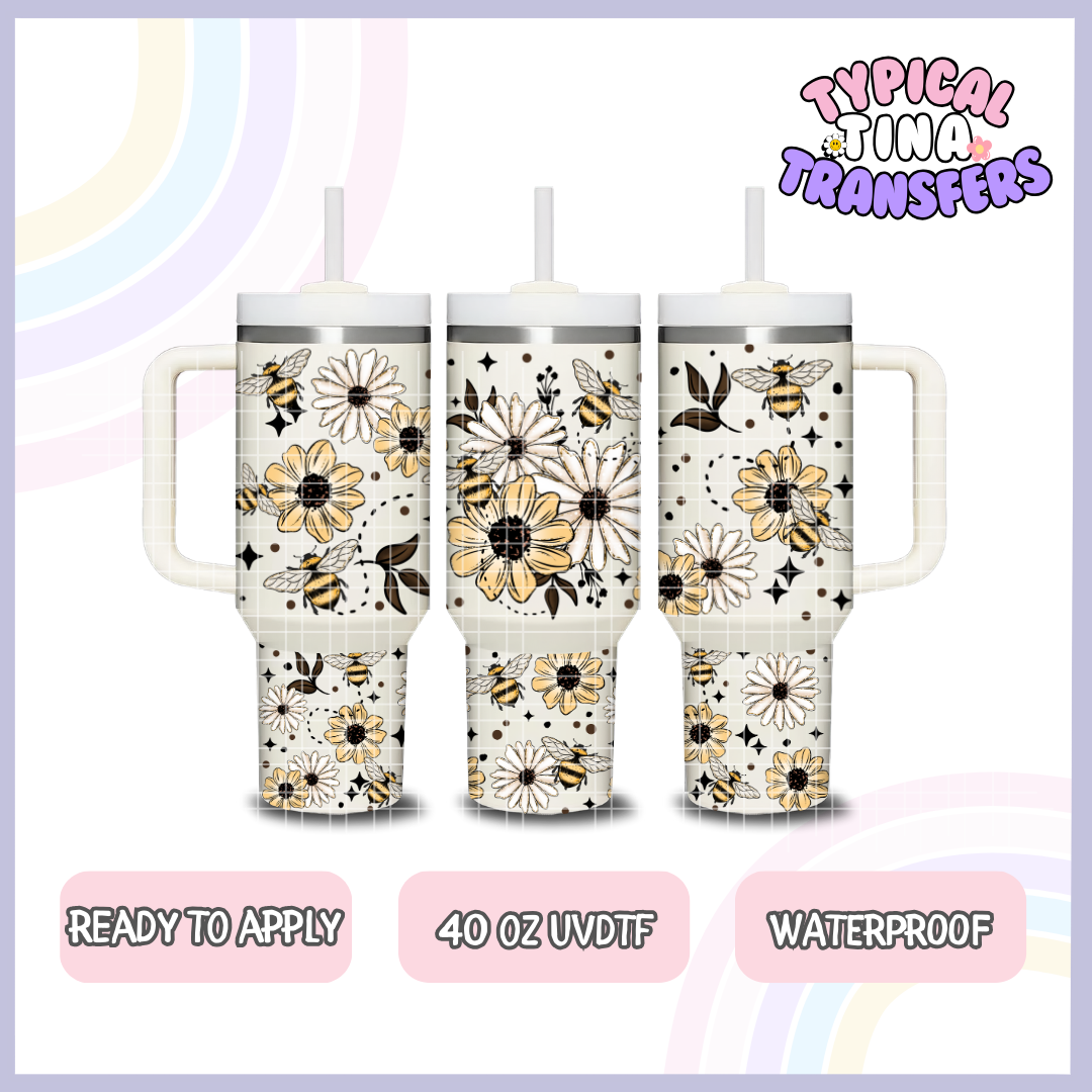 Florals and bees | 40oz UVDTF Wrap | POD