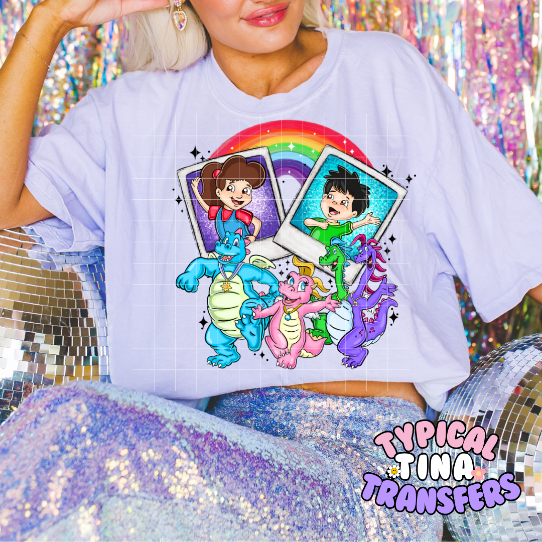 Dragon and Kids polaroids | DTF Screen Print | POD