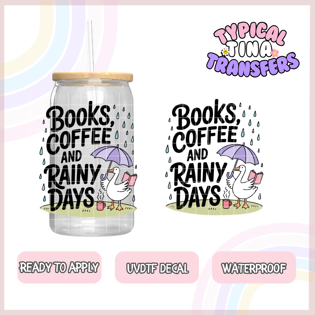 Books coffee and rainy days | UV decals | POD