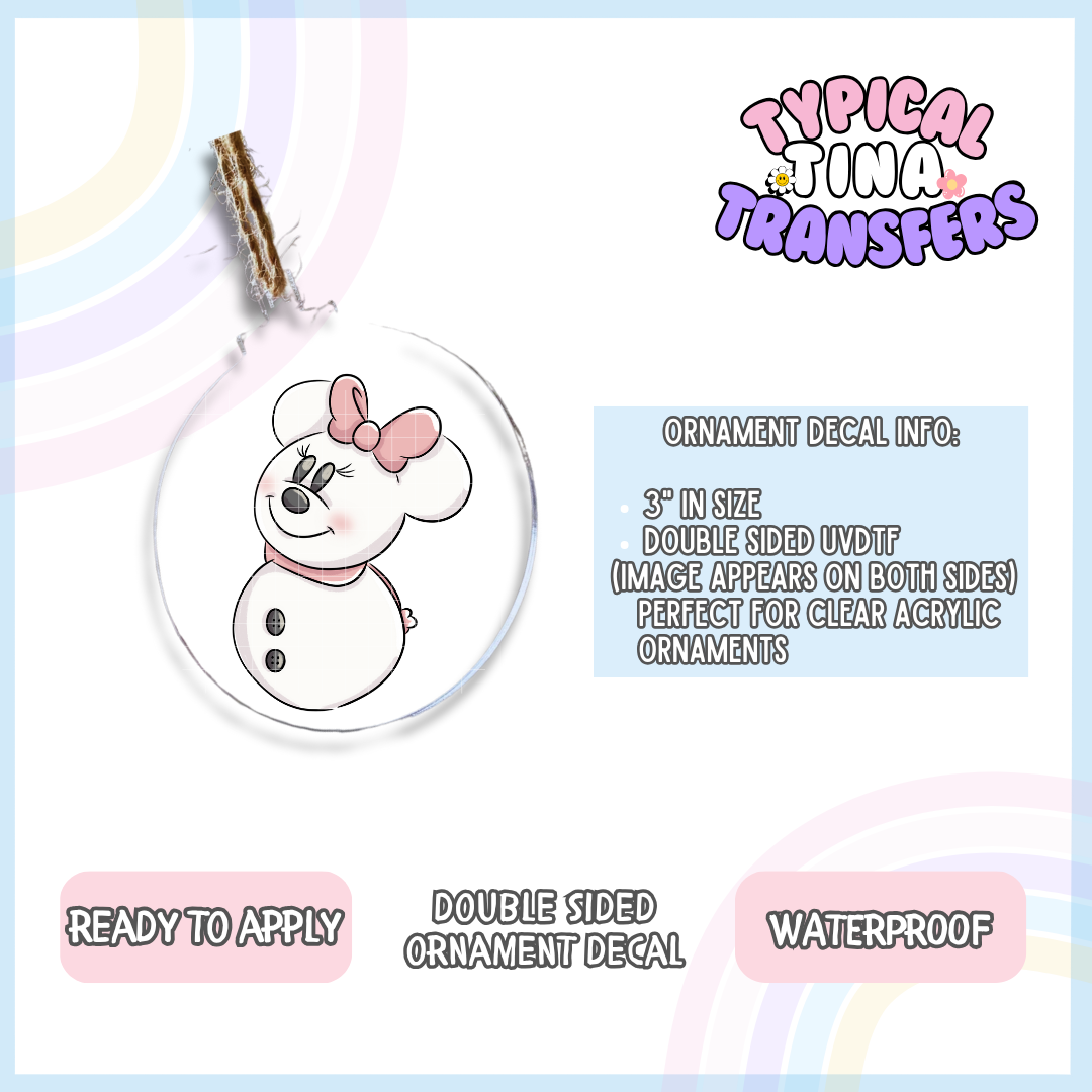 Snowman M Mouse Pink | 3" Ornament Decal | POD