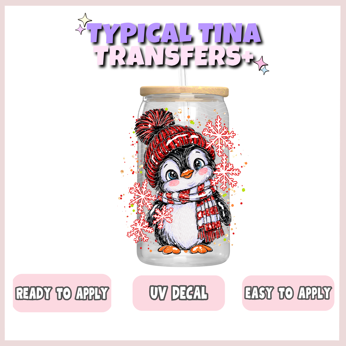 Cute Xmas Penguin snowflakes | UV decals | POD