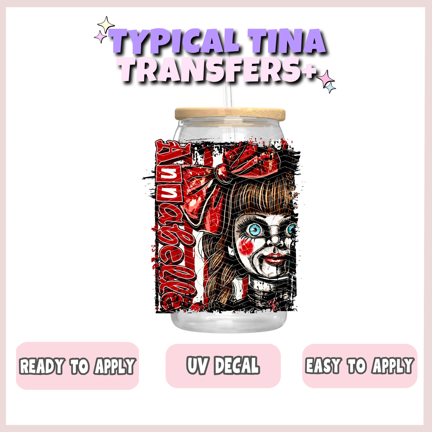 scary doll with red bow | UV decals | POD