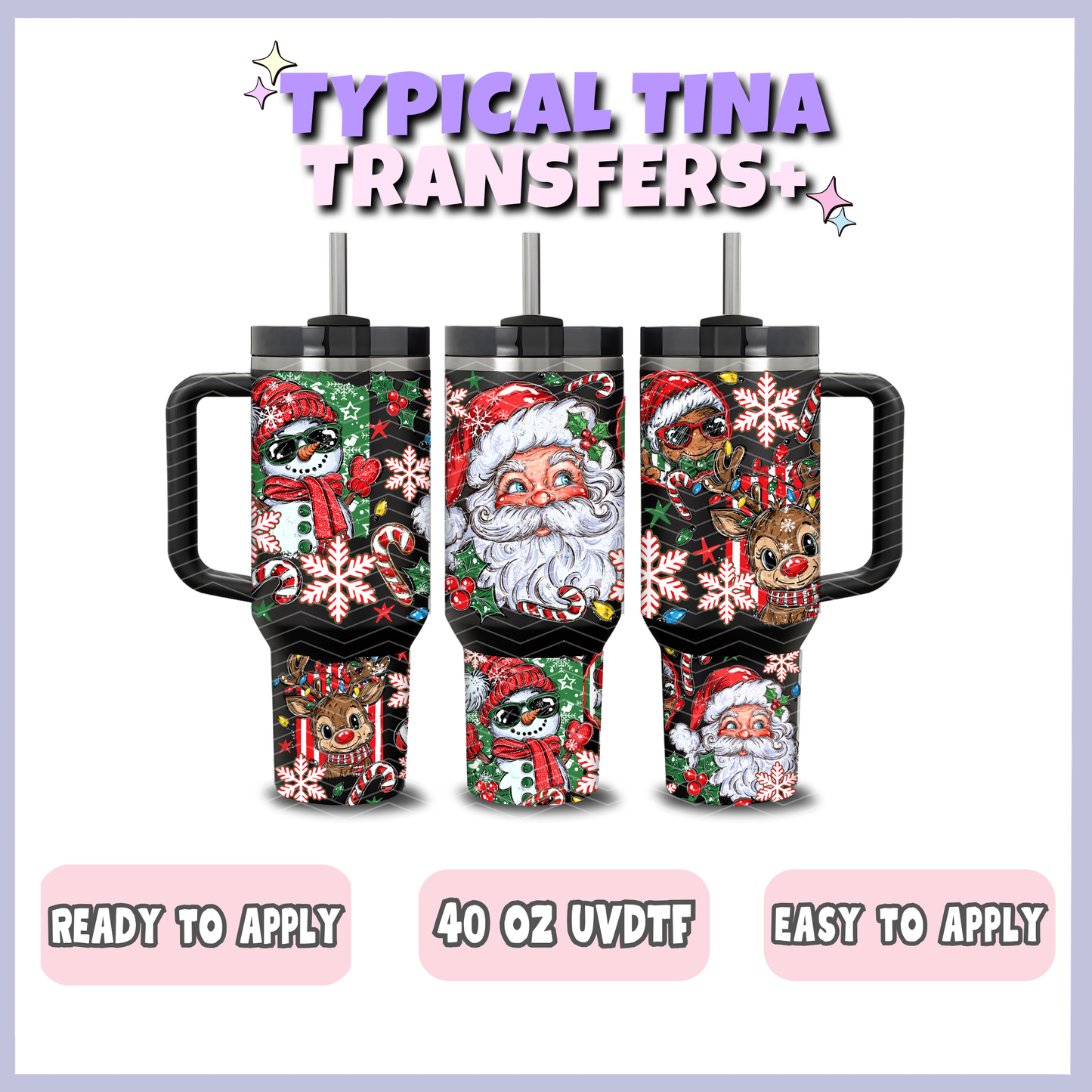 Santa, Gingerbread and Snowman | 40oz UVDTF Wrap | POD