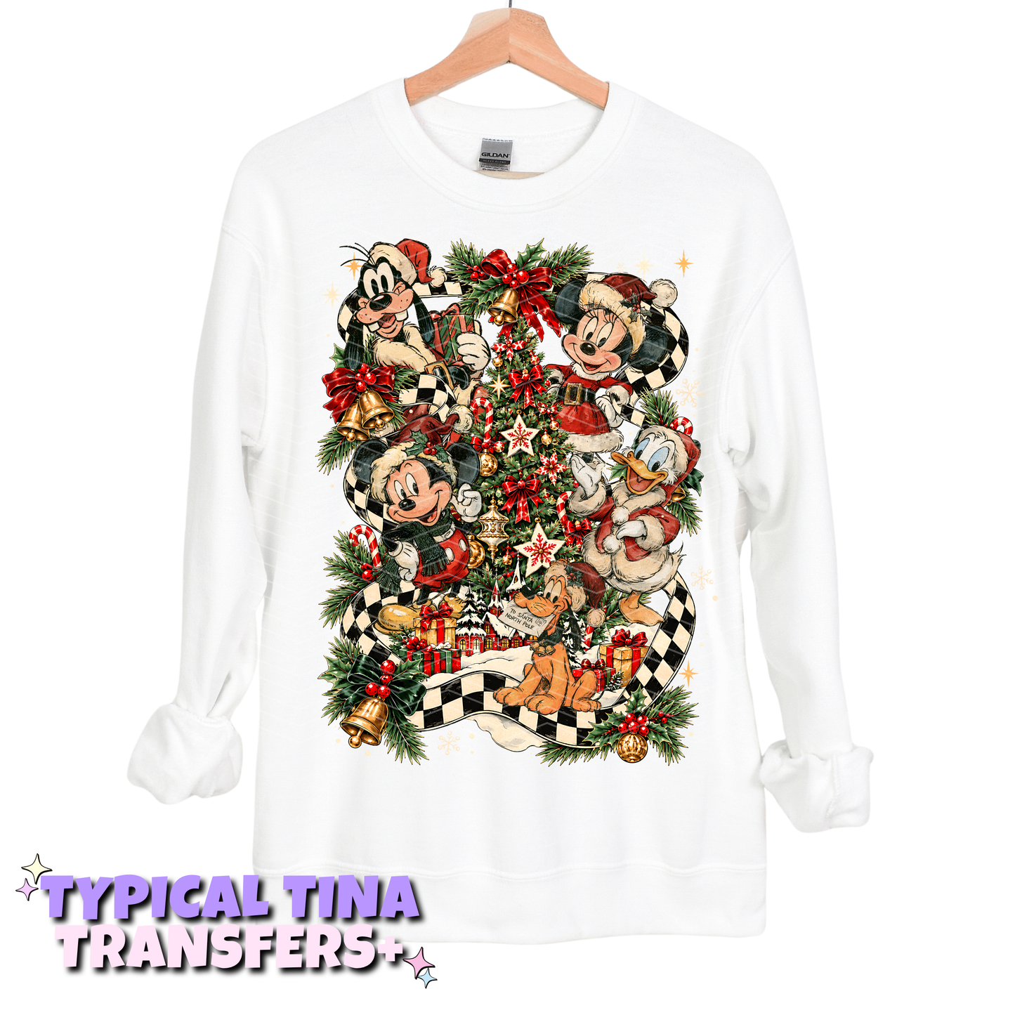 Fab 5 Christmas mural with check ribbon | DTF Transfers | POD