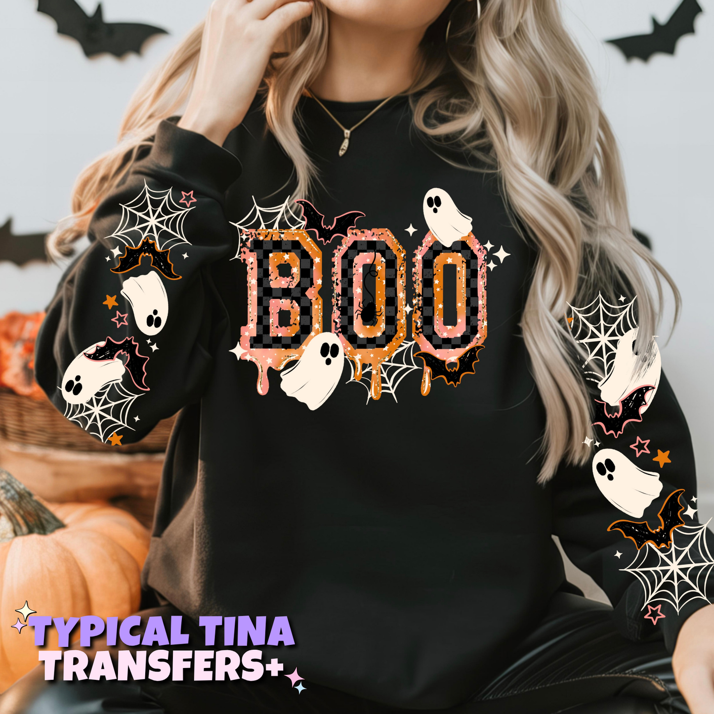 Boo ghosts, spider webs and bats | DTF Transfers | POD