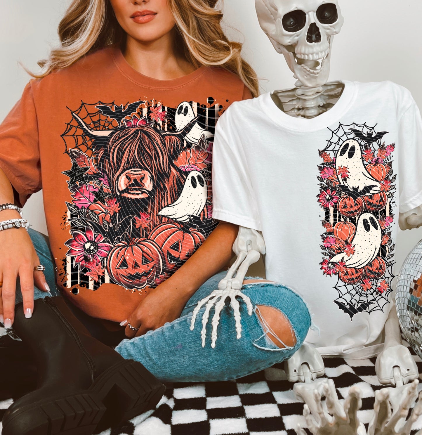 Halloween highland cow with ghosts | DTF Transfer | POD