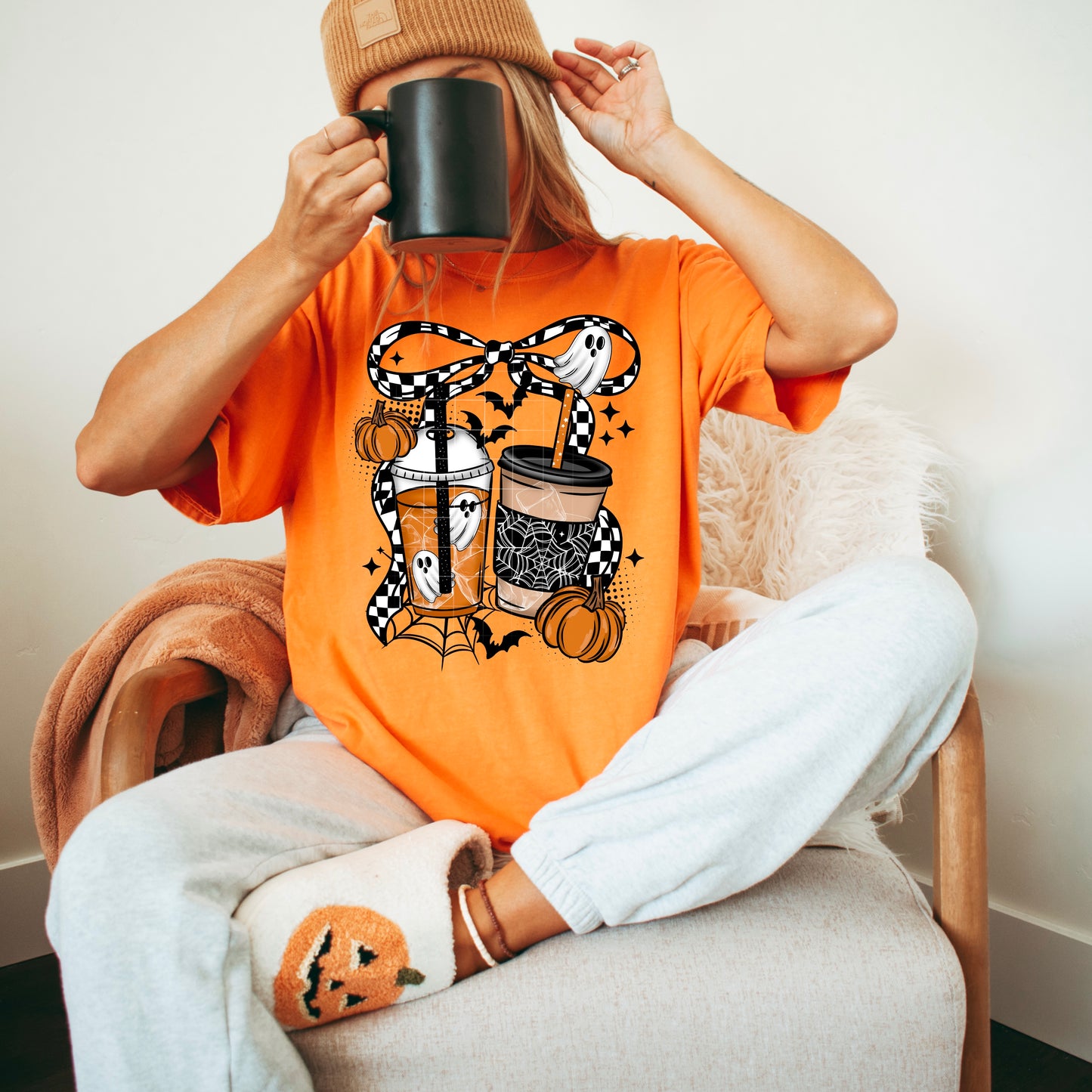 Pumpkin Spice Black and white bow and leaves | DTF Transfer | POD