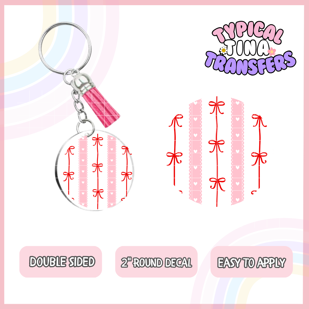 Pink and Red Ribbon bow | UV 2" Round Keychain decal | POD - set of 5