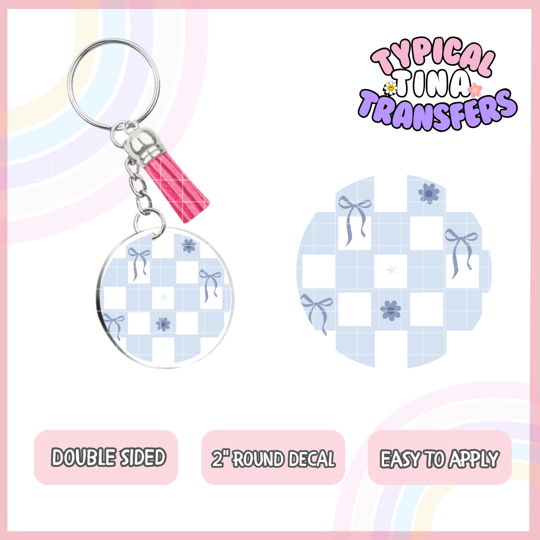 Blue Checkered with bows | UV 2" Round Keychain decal | POD - set of 5