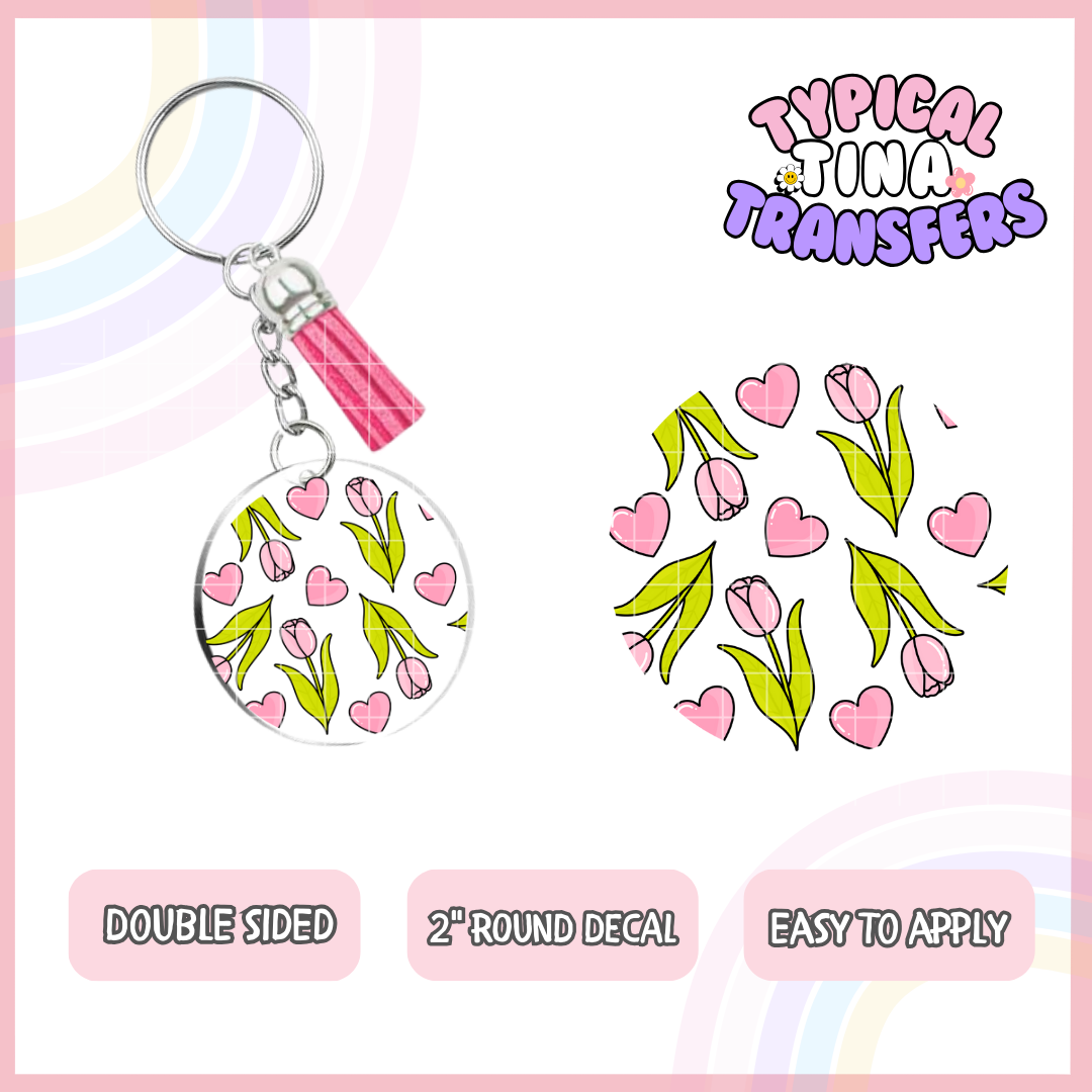 Tulips and hearts | UV 2" Round Keychain decal | POD - set of 5