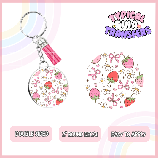 Strawberries and florals | UV 2" Round Keychain decal | POD - set of 5