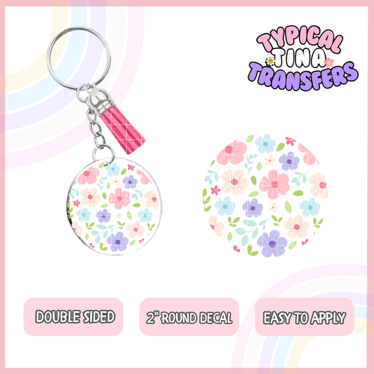 pastel daises | UV 2" Round Keychain decal | POD - set of 5