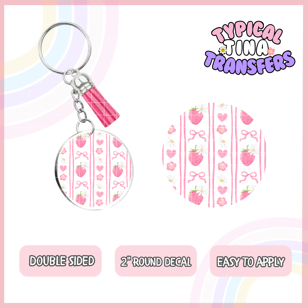strawberries, bows lines | UV 2" Round Keychain decal | POD - set of 5
