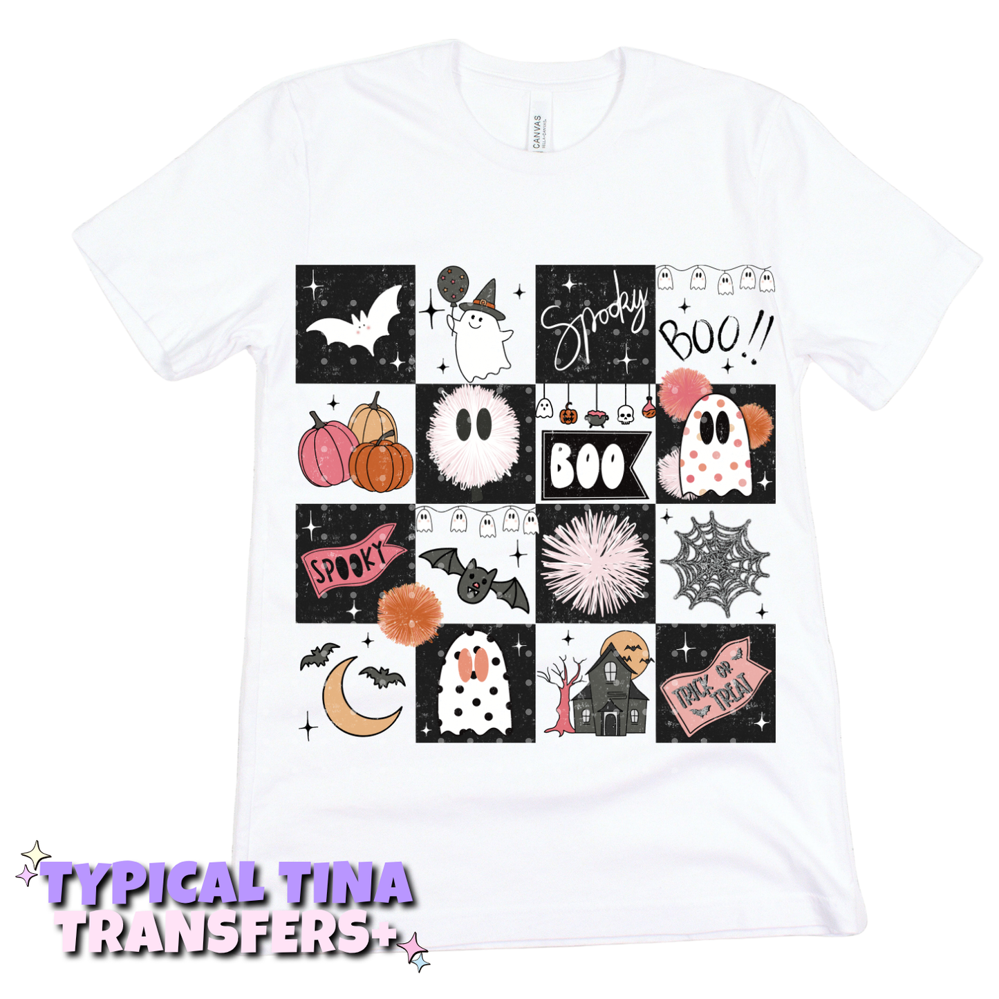 Orange B&W checkered Halloween | DTF Transfers | POD