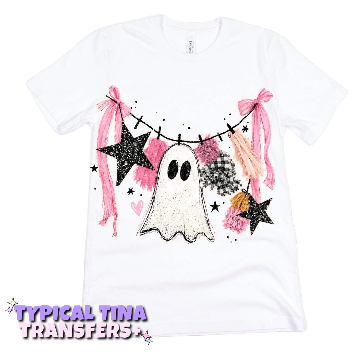 Ghost on garland (pink ribbon) | DTF Transfers | POD