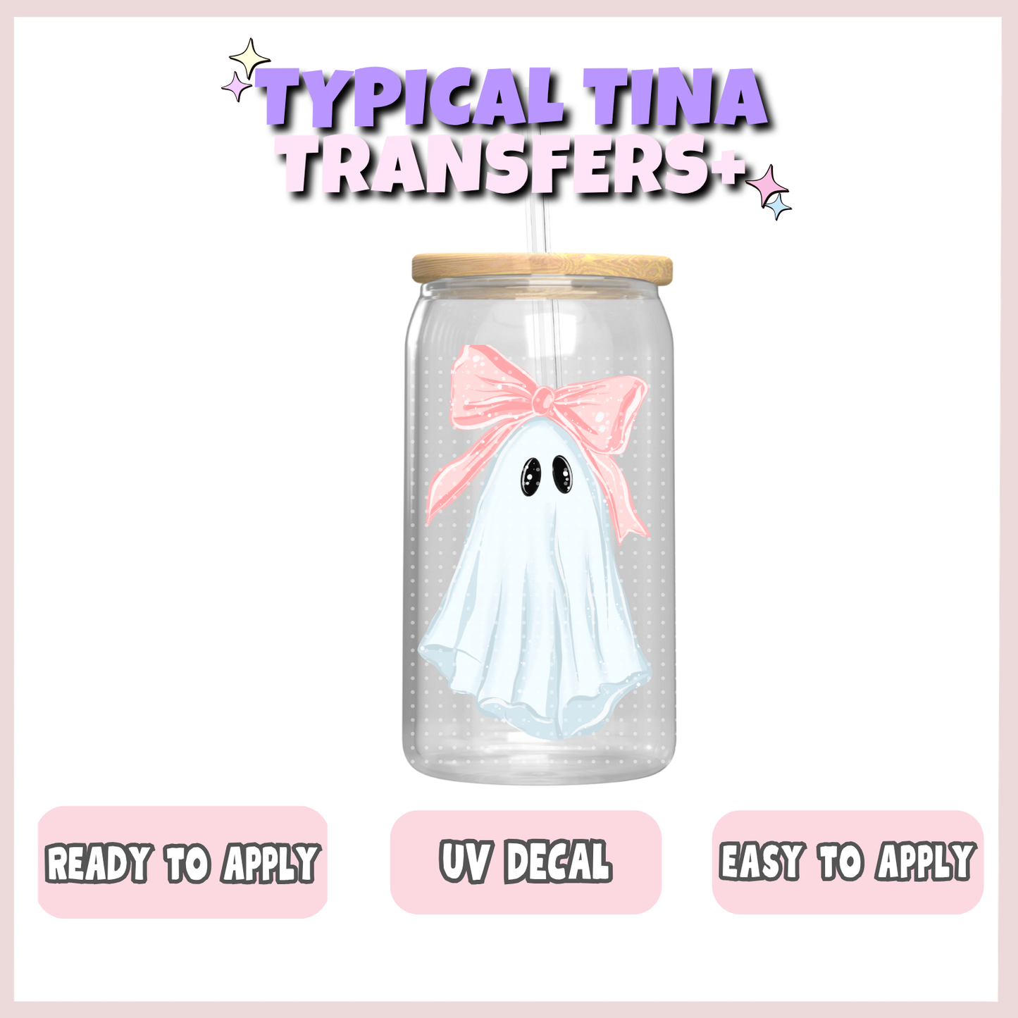 Ghost with pink bow | UV decals | POD