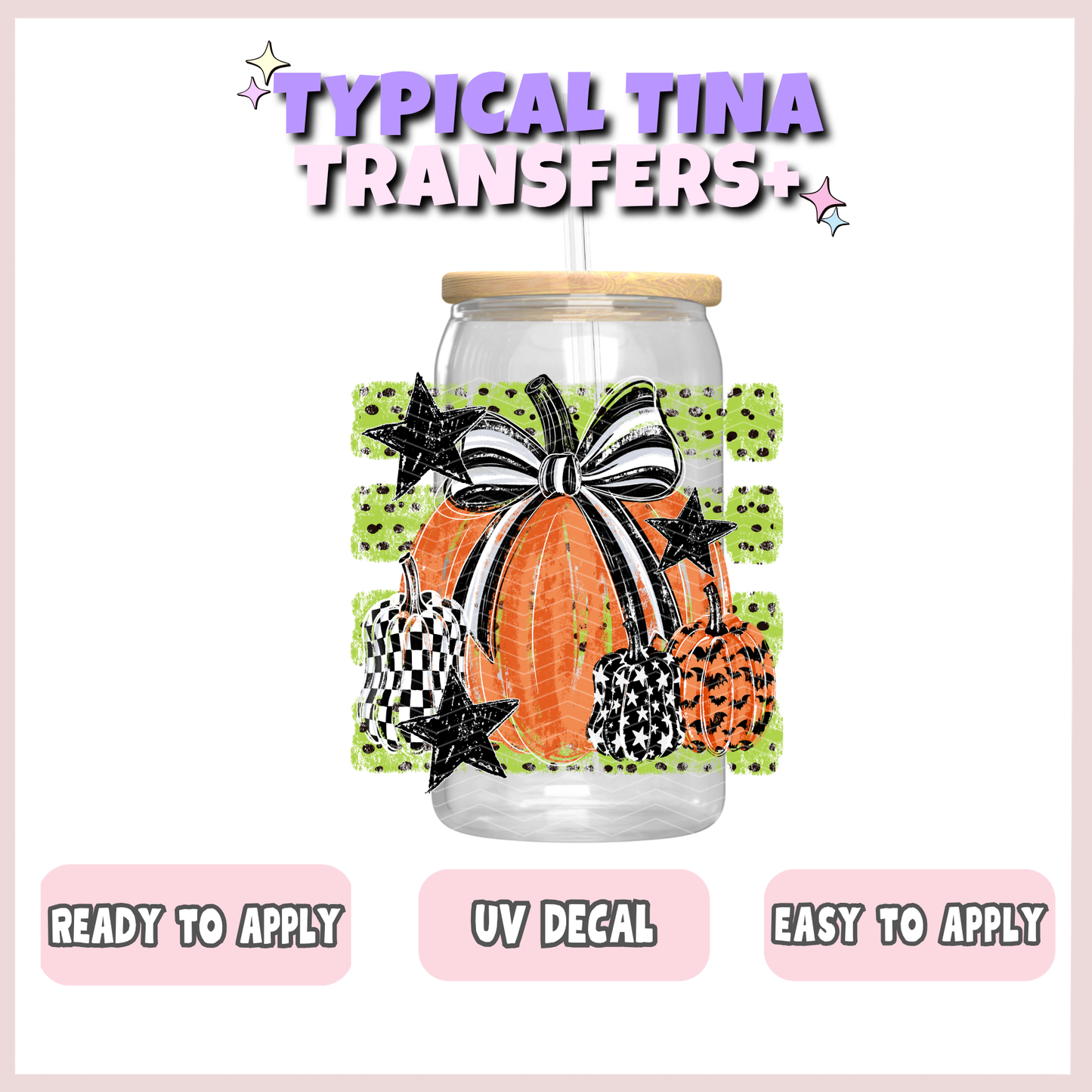 patterned Pumpkin with Green BG | UV decals | POD