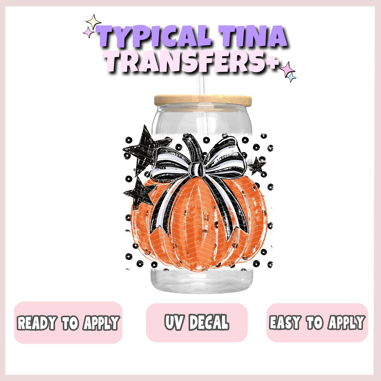 painted Pumpkin black and white bow | UV decals | POD