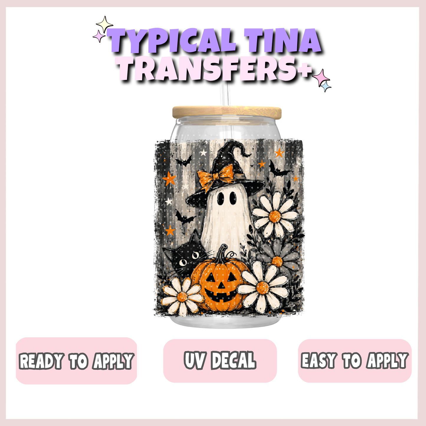 Cute Ghost with black cat | UV decals | POD