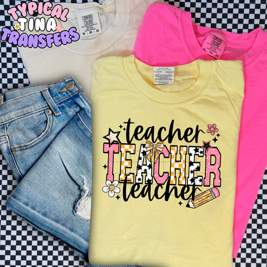 Teacher teacher teacher (school pattern) | DTF Transfer | 11" Adult