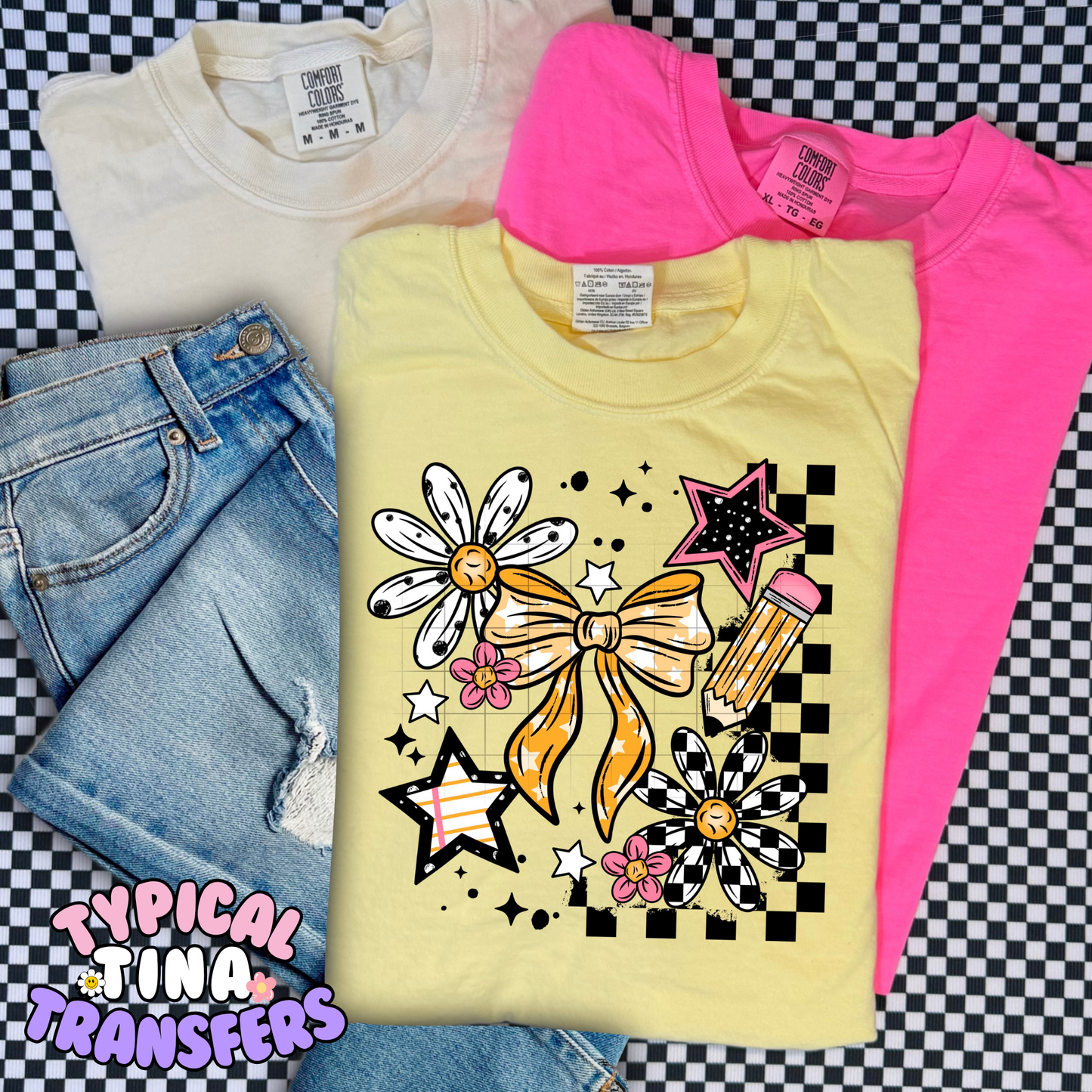 school pattern bows and pencil | DTF Transfer | POD